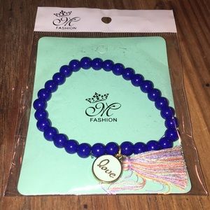 NEW royal/navy blue love charm and tassel bracelet